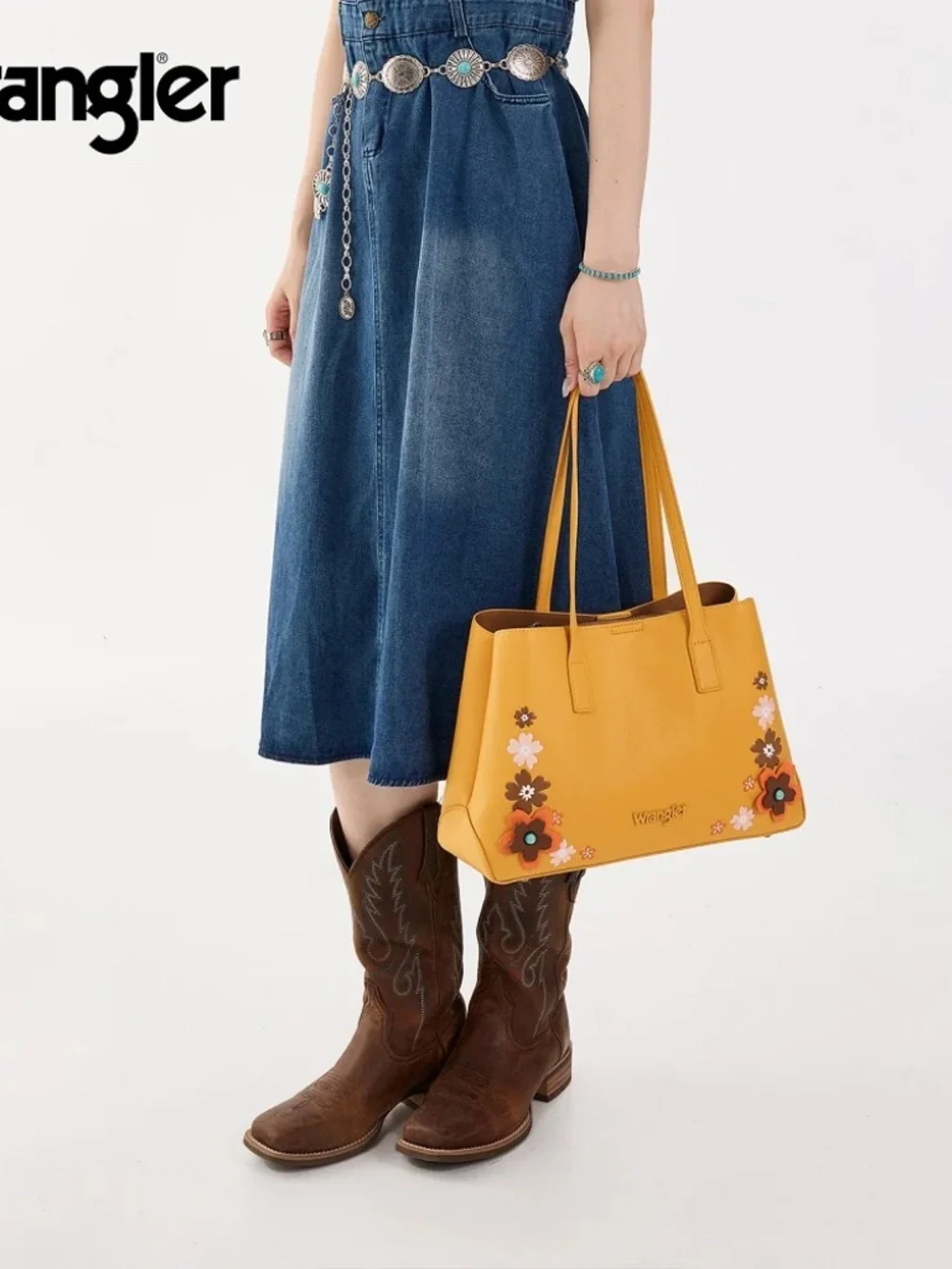 Wrangler Floral Accent Tote Shoulder Bag Yellow